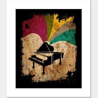 Vintage Grand Piano Distressed Retro Color Posters and Art